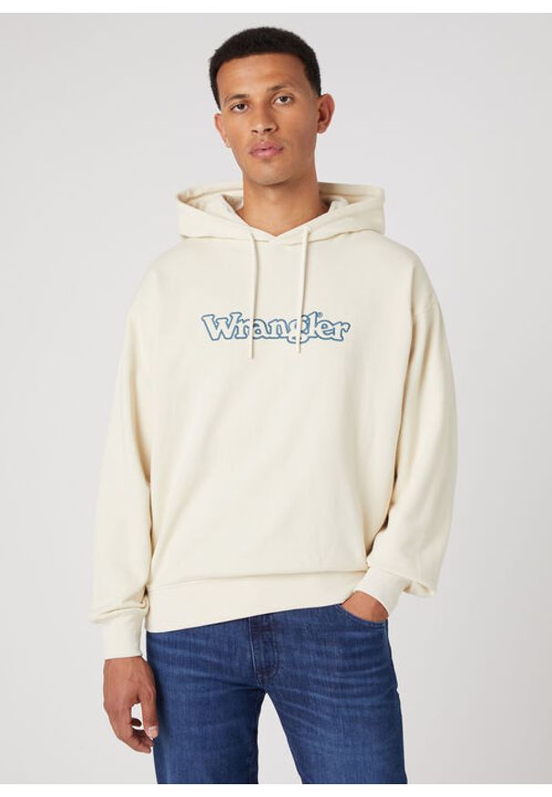 Wrangler - WRANGLER GRAPHIC HOODIE MĘSKA BLUZA LOGO NADRUK TURTLEDOVE W674I3C23 112337483. Wzór: nadruk