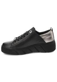 Czarne Sneakersy Rieker Modne Obuwie Damskie. Okazja: na co dzień. Zapięcie: sznurówki. Kolor: czarny. Materiał: skóra. Wzór: gładki #3