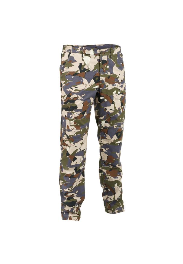 SOLOGNAC - Spodnie myśliwskie Solognac 100 camo woodland. Kolor: beżowy. Materiał: poliester, bawełna, materiał