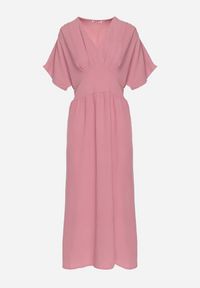 Born2be - Ciemnoróżowa Sukienka z Bawełną i Górą w Stylu Nietoperza Filenia. Okazja: na co dzień. Kolor: różowy. Materiał: bawełna. Styl: casual #3