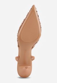 Renee - Ciemnobeżowe Szpilki Slingback Ozdobione Cekinami Vikiraie. Nosek buta: otwarty. Kolor: beżowy. Materiał: skóra. Wzór: aplikacja. Obcas: na szpilce. Styl: elegancki #5