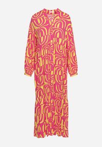 Born2be - Różowo-Żółta Sukienka Długa Rozkloszowana w Geometryczny Print o Koszulowym Kroju Verdana. Kolor: różowy. Materiał: tkanina. Wzór: nadruk, geometria. Typ sukienki: koszulowe. Długość: maxi #3