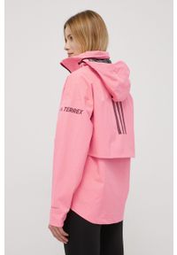 adidas TERREX kurtka przeciwdeszczowa Myshelter H48584 damska kolor różowy. Typ kołnierza: kaptur. Kolor: różowy. Materiał: tkanina, poliester, materiał. Wzór: paski, ze splotem #4