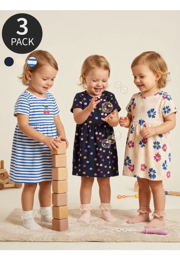 Sinsay - Bawełniane sukienki dresowe 3 pack - kremowy. Kolor: kremowy. Materiał: bawełna, dresówka