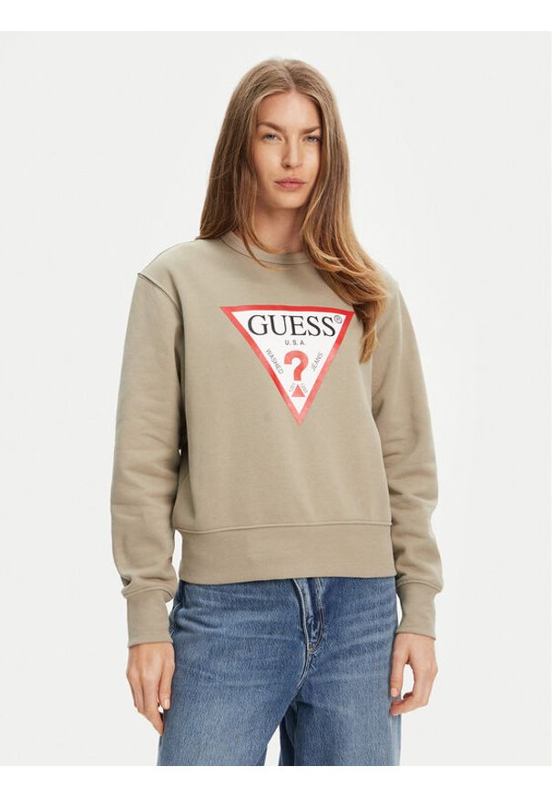 Guess Bluza W2YQ16 KBA11 Khaki Regular Fit. Kolor: brązowy. Materiał: bawełna