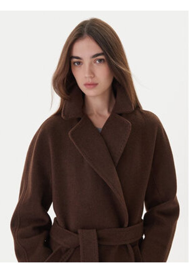 Weekend Max Mara Płaszcz wełniany Tempera 2525016082 Brązowy Regular Fit. Kolor: brązowy. Materiał: wełna