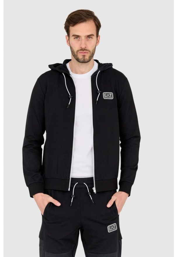 EA7 Emporio Armani - EA7 Czarna bluza męska z kapturem. Typ kołnierza: kaptur. Kolor: czarny