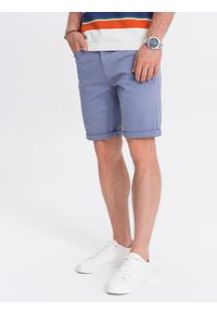 Ombre Clothing - Szorty męskie CHINO - jasnoniebieskie V15 - Rozmiar: S. Okazja: na co dzień. Kolor: niebieski. Materiał: elastan, bawełna. Długość: krótkie. Styl: casual