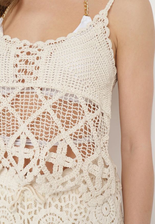 Born2be - Beżowy Bawełniany Top Boho w Szydełkowym Stylu Janeila. Kolor: beżowy. Materiał: bawełna. Wzór: aplikacja. Sezon: lato. Styl: boho