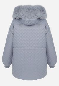 Born2be - Jasnoniebieska Kurtka z Futrzanym Kapturem i Drobnym Pikowaniem Esdrage. Kolor: niebieski. Materiał: futro. Wzór: jednolity. Sezon: jesień, wiosna #6