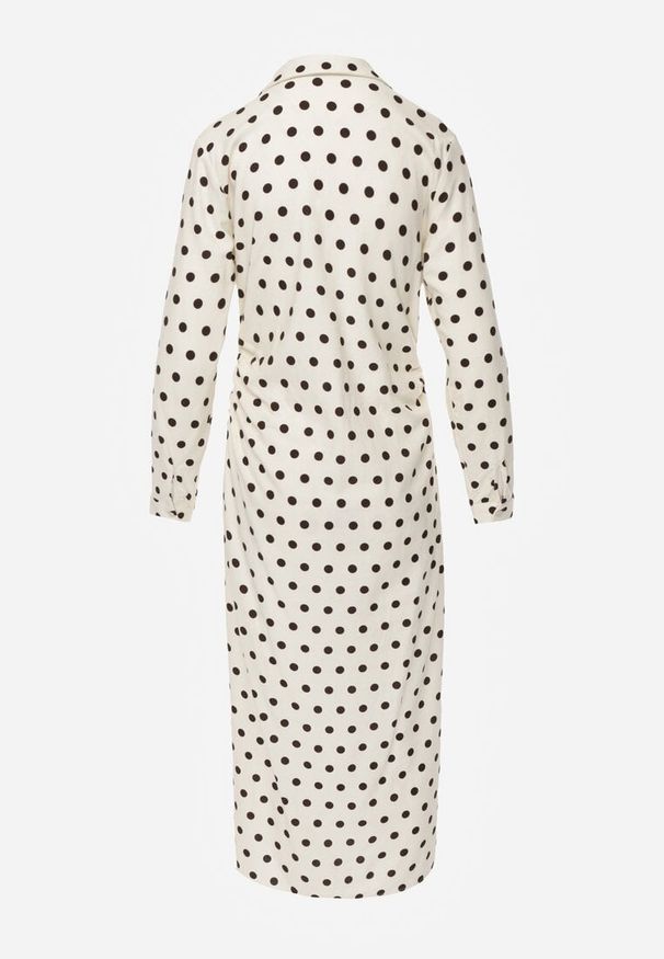 Renee - Beżowa Koszulowa Sukienka z Wiskozy z Dodatkiem Lnu z Drapowaną Talią Edrilith. Okazja: na co dzień. Kolor: beżowy. Materiał: wiskoza, len. Typ sukienki: koszulowe. Styl: casual, elegancki