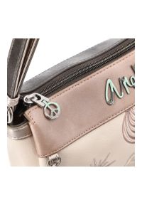 Beżowa Torebka Anekke Elegancka Listonoszka Damska. Kolor: beżowy. Wzór: aplikacja. Dodatki: z aplikacjami. Materiał: skórzane. Styl: elegancki. Rodzaj torebki: na ramię #6