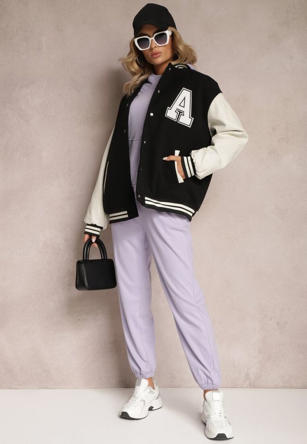 Renee - Jasnofioletowy Dzianinowy Komplet Dresowy z Bluzą i Spodniami Amlore. Kolor: fioletowy. Materiał: dzianina, dresówka. Wzór: gładki