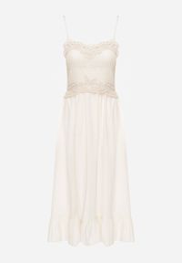 Born2be - Beżowa Bawełniana Sukienka Letnia na Ramiączkach Zdobiona Haftowaną Koronką Egotea. Okazja: na co dzień. Kolor: beżowy. Materiał: bawełna, koronka. Długość rękawa: na ramiączkach. Wzór: aplikacja, haft, koronka. Sezon: lato. Typ sukienki: proste. Styl: elegancki, casual #8