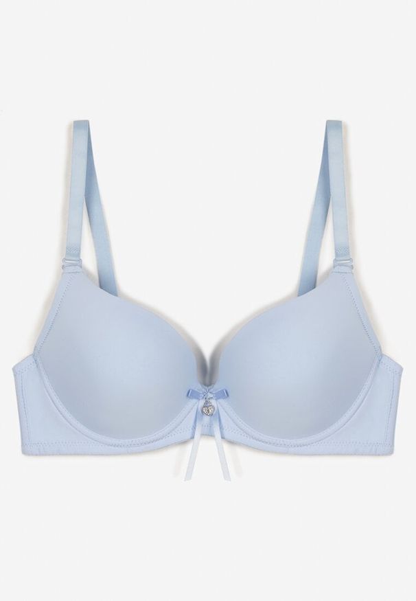 Born2be - Jasnoniebieski Gładki Biustonosz Push Up z Ozdobną Aplikacją Idanisse. Kolor: niebieski. Materiał: jeans. Rodzaj stanika: push-up. Wzór: gładki, aplikacja