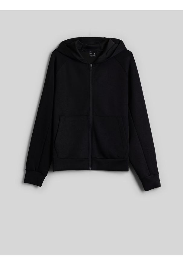 4f - 4F Bluza dresowa regular z kapturem damska - czarna XS. Okazja: na co dzień. Typ kołnierza: kaptur. Kolor: czarny. Materiał: dresówka. Styl: casual