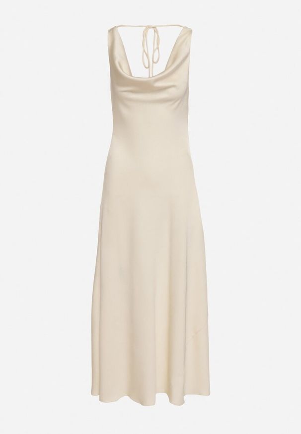 Born2be - Jasnobeżowa Sukienka Vices z Ozdobnym Tyłem i Wiązaniem Zimea. Okazja: na wesele, na randkę, na ślub cywilny, na imprezę. Kolor: beżowy. Styl: klasyczny