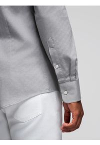 Ombre Clothing - Męska koszula SLIM FIT z ozdobnej tkaniny – szara V2 OM-SHCS-0175 - XXL. Okazja: do pracy, na co dzień. Kolor: szary. Materiał: tkanina. Wzór: aplikacja, ze splotem, haft. Styl: klasyczny, casual #6