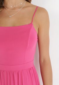 Born2be - Fuksjowa Sukienka Maxi na Ramiączkach z Rozcięciem na Dole i Kwadratowym Dekoltem Jacklyn. Typ kołnierza: dekolt kwadratowy. Kolor: różowy. Długość rękawa: na ramiączkach. Sezon: wiosna, lato. Długość: maxi #5