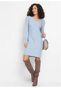 bonprix - Sukienka dzianinowa. Typ kołnierza: dekolt w serek. Kolor: niebieski. Materiał: dzianina #3
