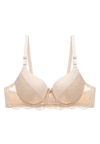 Intica - Biustonosz push-up z usztywnieniem i subtelnymi zdobieniami Veritchka. Kolor: beżowy. Materiał: tkanina. Rodzaj stanika: push-up. Wzór: aplikacja