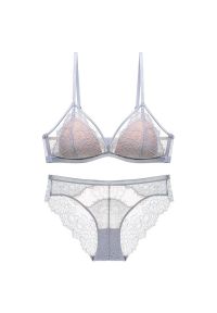 Intica - Komplet bielizny z koronką i figami regulowane ramiączka Agripina. Kolor: szary. Materiał: koronka. Wzór: koronka