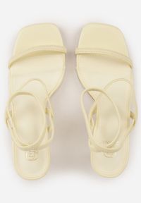 Born2be - Żółte Sandały na Szpilce z Elastycznymi Paskami i Kwadratowym Noskiem Sarorin. Okazja: na wesele, na co dzień, na ślub cywilny. Zapięcie: pasek. Kolor: żółty. Wzór: paski. Obcas: na szpilce. Styl: casual, elegancki. Wysokość obcasa: średni #8