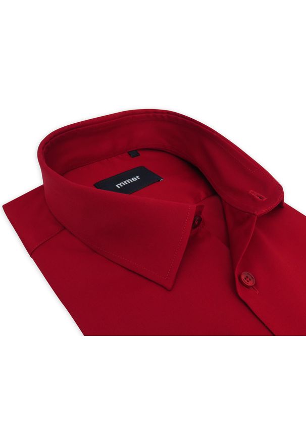 Mmer / Villaro - Koszule męskie - Czerwona gładka koszula męska 404G. Kolor: czerwony. Materiał: bawełna, elastan, tkanina. Długość: długie. Wzór: gładki