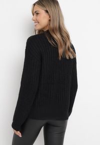 Born2be - Czarny Jednolity Sweter ze Ściągaczami i Klasycznym Splotem Loma. Kolor: czarny. Długość rękawa: długi rękaw. Długość: długie. Wzór: ze splotem, jednolity. Styl: klasyczny #4