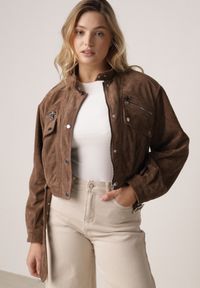 Born2be - Brązowa Kurtka z Imitacji Zamszu w Stylu Utility z Suwakami i Paskiem Birasa. Okazja: na co dzień. Kolor: brązowy. Materiał: zamsz. Wzór: gładki. Styl: casual, elegancki, rockowy #1