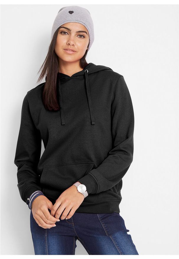 Bluza z kapturem basic bonprix czarny. Typ kołnierza: kaptur. Kolor: czarny. Styl: sportowy