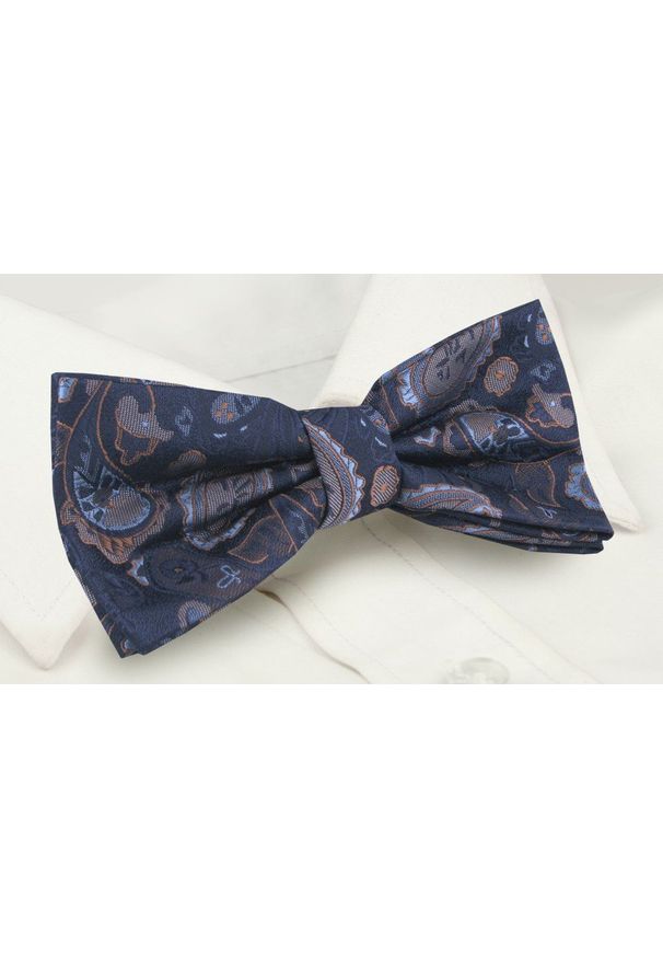 Mucha Męska z Poszetką - Alties - Granatowa ze Wzorem Paisley. Kolor: niebieski. Wzór: paisley. Styl: elegancki, sportowy