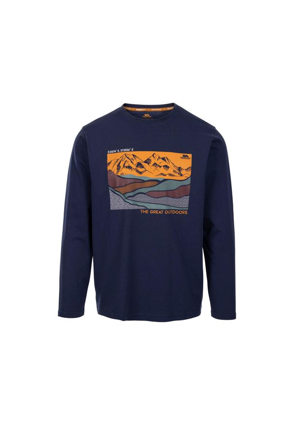 TRESPASS - T-shirt Męski Z Nadrukiem Z Długim Rękawem Flinder. Kolor: niebieski. Długość rękawa: długi rękaw. Długość: długie. Wzór: nadruk. Sport: turystyka piesza