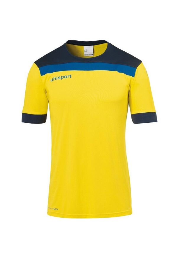 UHLSPORT - Polo Uhlsport Offense 23. Typ kołnierza: polo. Kolor: niebieski, wielokolorowy, żółty. Materiał: materiał. Długość rękawa: krótki rękaw. Długość: krótkie. Sport: piłka nożna