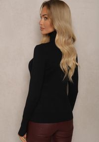 Renee - Czarny Golf z Wiskozą i Ściągaczem Izamia. Okazja: na co dzień. Typ kołnierza: golf. Kolor: czarny. Materiał: wiskoza. Styl: casual, elegancki #2