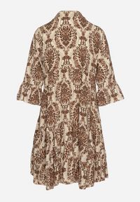 Born2be - Brązowo-Beżowa Bawełniana Rozkloszowana Sukienka z Falbankami Miloa. Typ kołnierza: kołnierz z falbankami. Kolor: brązowy. Materiał: bawełna. Typ sukienki: rozkloszowane #3