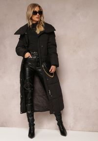 Renee - Czarna Kurtka za Kolano Pikowana Chadi. Kolor: czarny. Materiał: jeans, tkanina. Sezon: zima, jesień. Styl: klasyczny, elegancki #3