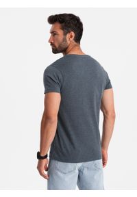 Ombre Clothing - T-shirt męski z rozpinanym okrągłym dekoltem henley – granatowy V5. Okazja: na co dzień. Typ kołnierza: typu henley. Kolor: niebieski. Materiał: poliester, bawełna. Styl: casual #6