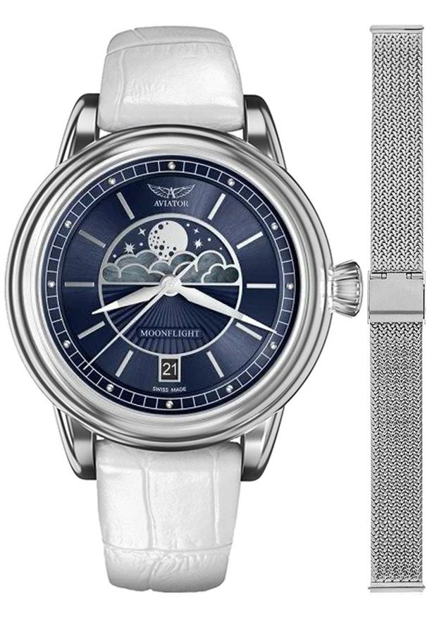 AVIATOR - Zegarek damski Aviator V.1.33.0.255.4.WM-SET srebrny. Kolor: srebrny