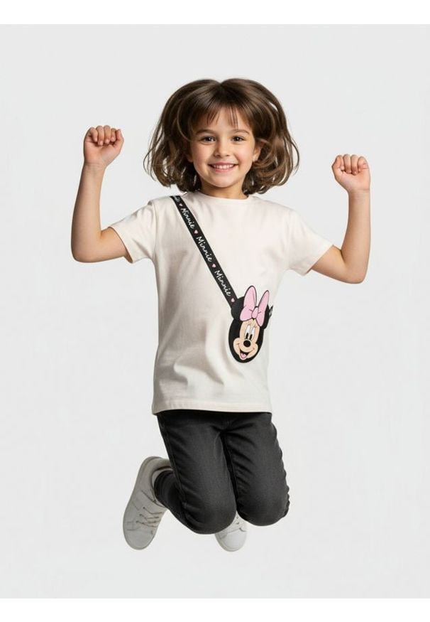Sinsay - Koszulka z naszytą torebką zapinaną na zamek Minnie Mouse - kremowy. Kolor: kremowy. Wzór: aplikacja, motyw z bajki
