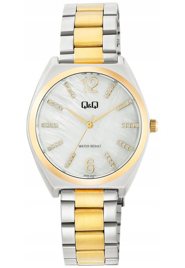 Zegarek damski QQ Q90B-006P CYRKONIE srebrny. Kolor: srebrny