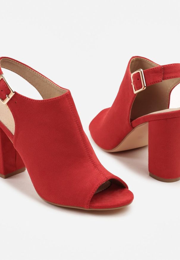 Renee - Czerwone Sandały Vices na Słupku z Wkładką ze Skóry Naturalnej Feladriela. Okazja: na co dzień, na spotkanie biznesowe. Zapięcie: sprzączka. Kolor: czerwony. Materiał: skóra. Obcas: na słupku. Styl: biznesowy, casual, elegancki
