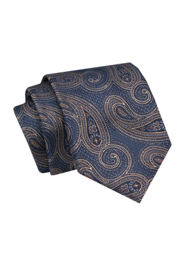 Alties - Krawat - ALTIES - Granat w Duże Paisley. Kolor: niebieski. Materiał: tkanina. Wzór: paisley. Styl: elegancki, wizytowy