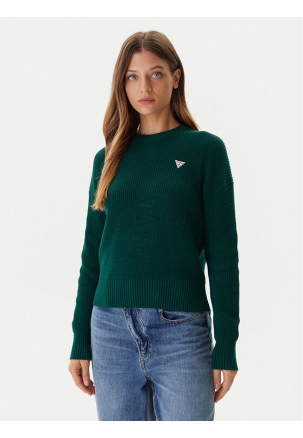 Guess Jeans Sweter W4BR08 Z3HM1 Zielony Regular Fit. Kolor: zielony. Materiał: bawełna