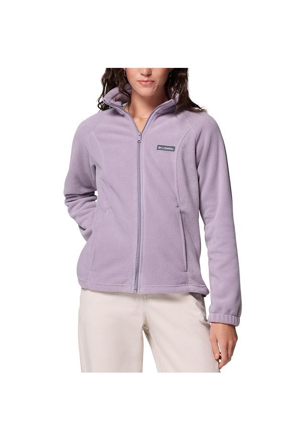 columbia - Bluza damska Columbia Benton Springs 1372111554 - fioletowa. Okazja: na co dzień. Kolor: fioletowy. Materiał: dresówka, poliester, polar. Wzór: aplikacja. Styl: klasyczny, casual