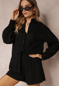 Renee - Czarny 2-częściowy Komplet z Elegancką Koszulą Oversize i Szortami Aphinthe. Kolor: czarny. Materiał: tkanina #1