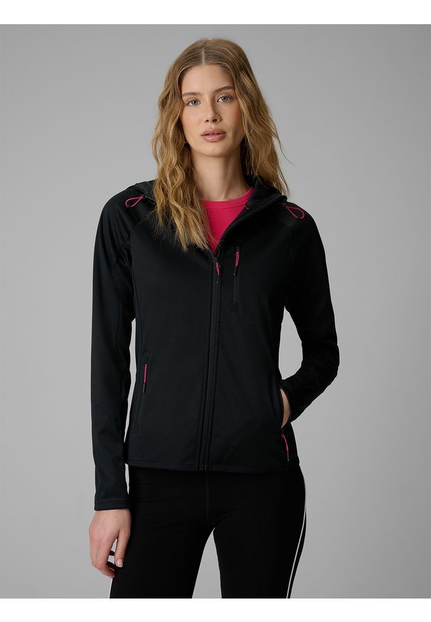 4f - 4F Kurtka softshell wiatroodporna membrana 5000 damska - czarna L. Kolor: czarny. Materiał: softshell. Sport: turystyka piesza