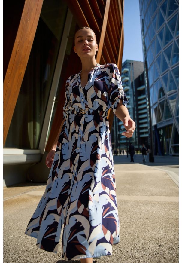 MOODO - Sukienka z wiskozy granatowa. Kolor: niebieski. Materiał: wiskoza