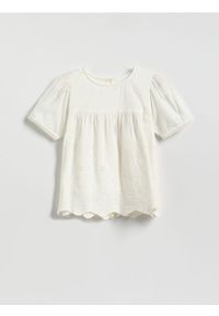 Reserved - Bluzka z ażurowym dołem - złamana biel. Materiał: bawełna. Wzór: ażurowy #1