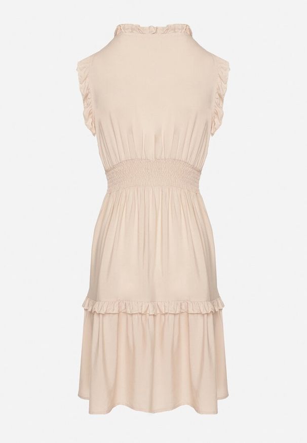 Born2be - Beżowa Sukienka z Wiskozą o Rozkloszowanym Kroju Bez Rękawów Folerose. Typ kołnierza: dekolt w serek. Kolor: beżowy. Materiał: wiskoza. Długość rękawa: bez rękawów. Sezon: wiosna, lato. Typ sukienki: rozkloszowane. Styl: elegancki